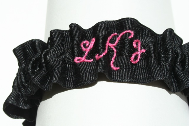 hand embroidered in hot pink black grosgrain and black satin embroidered 