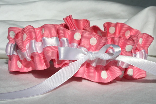 pink and white polka dot wedding garter julianne smith