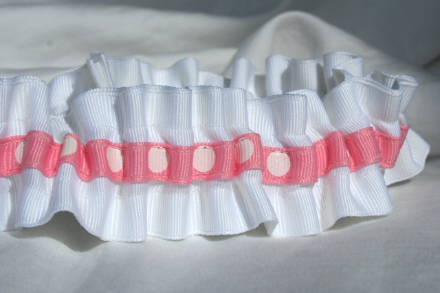 white and pink polka dot wedding garter juliane smith