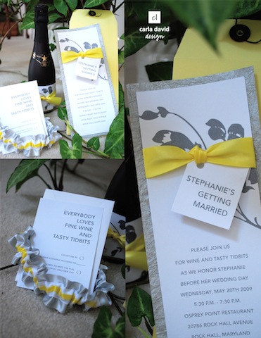 This second couture invitation set was inspired by a gray and yellow wedding