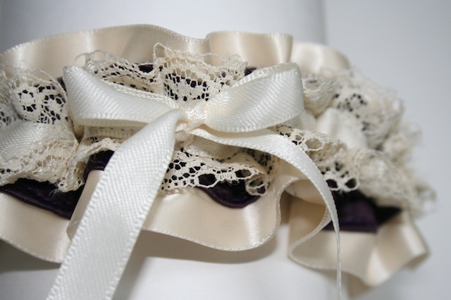 Check out this wedding garter where the deep purple satin is from the 