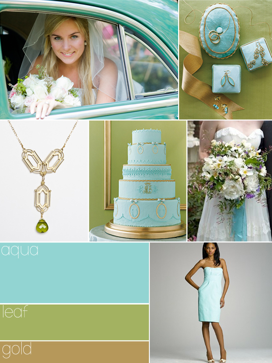 the first palette inspiration board was aqua leaf and gold 