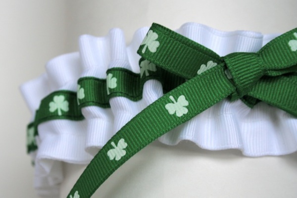 st patrick's day shamrock and green themed stylish wedding garter by the garter girl by julianne smith