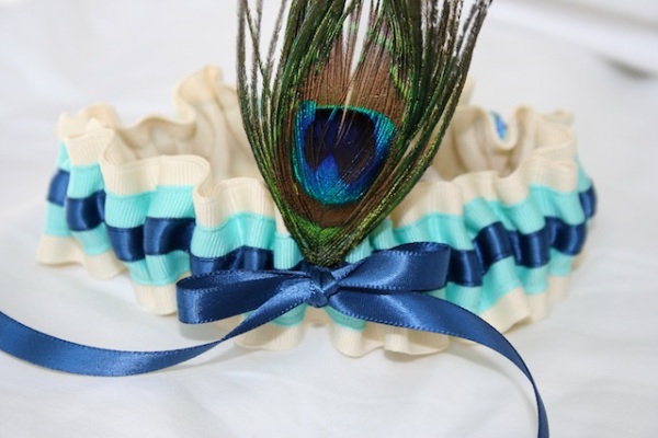 Wedding garter - Peacock Ivory Aqua Blue - The Garter Girl by Julianne Smith 2